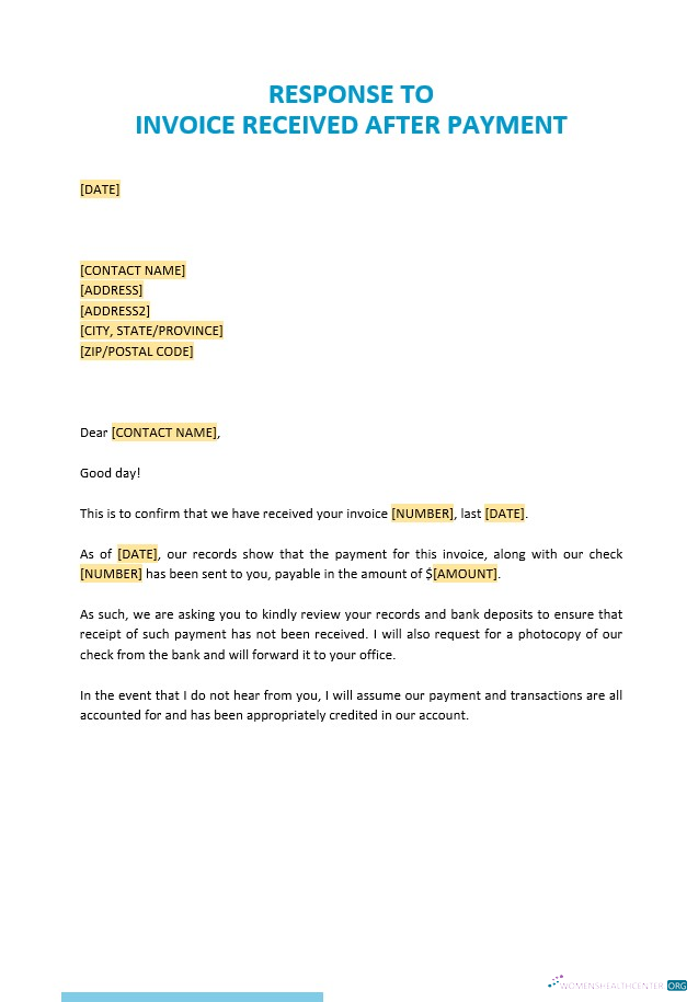 Download Free Response to Invoice Received after Payment Template Photoshop template